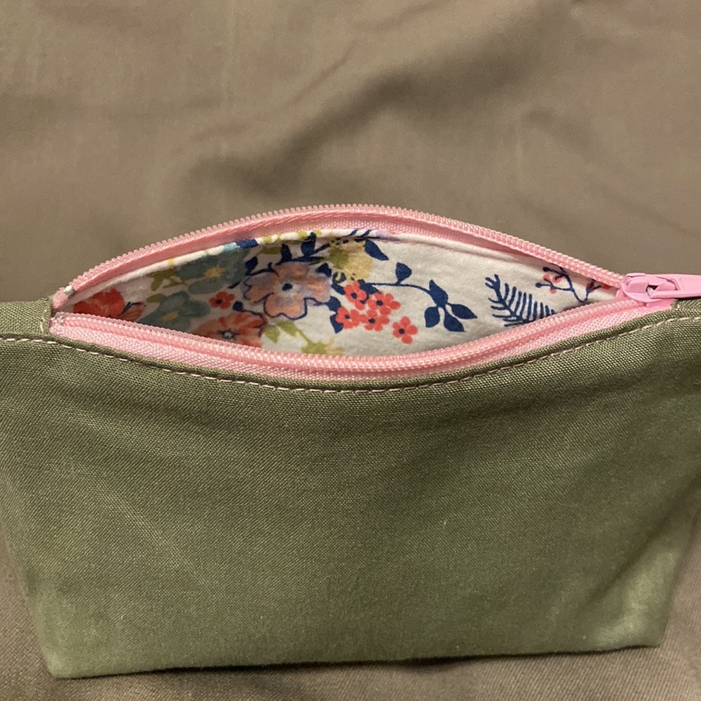 Hand made up-cycled small zipper bag, makeup